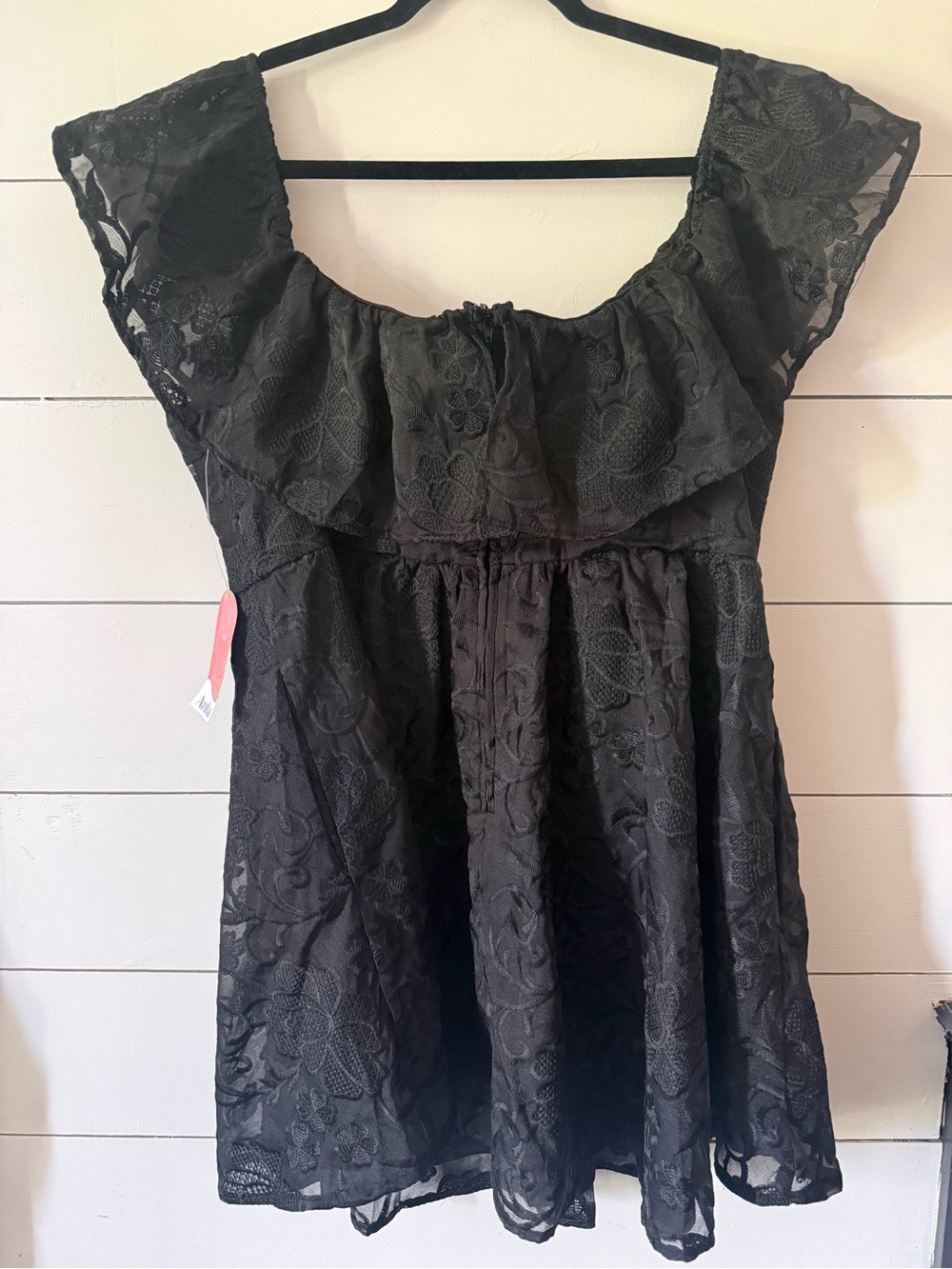 ARULA Black Off-Shoulder Lace Mini Dress - Picture 3 of 6